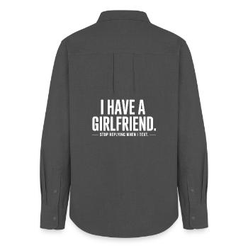 I Have A Girlfriend Stop Replying Anti Flirt Party - Women's Oxford Shirt - anthracite - Back - AI Model Female 172 light (172cm)