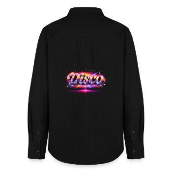 Lettrage disco au néon des années 80 - Chemise Oxford Femme - noir - Dos - AI Model Female 172 light (172cm)