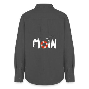 Moin Möwe Rettungsring nordisch - Frauen Oxford Hemd - Anthrazit - Hinten - AI Model Female 172 light (172cm)