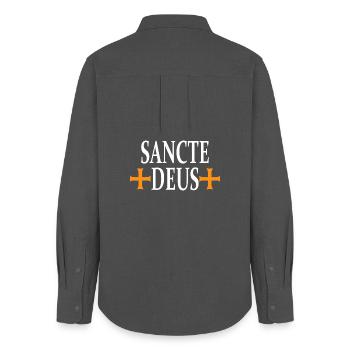 Croix Sancte Deus Conception Religieuse - Chemise Oxford Femme - charbon - Dos - AI Model Female 172 light (172cm)