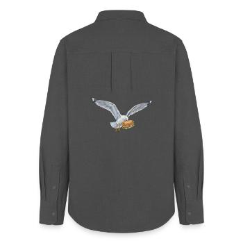 Lustige Möwe Stiehlt Fischbrötchen Strand - Frauen Oxford Hemd - Anthrazit - Hinten - AI Model Female 172 light (172cm)