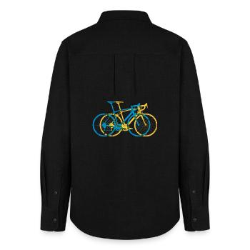 Lebendige Tri-Tone-Fahrradüberlagerung - Frauen Oxford Hemd - Schwarz - Hinten - AI Model Female 172 light (172cm)