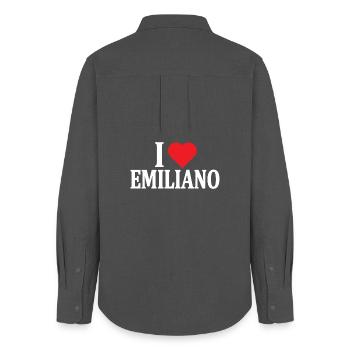 t-shirt J’adore Emiliano idée cadeau t-shirt - Chemise Oxford Femme - charbon - Dos - AI Model Female 172 light (172cm)
