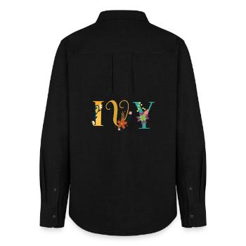 EVY Name Art With Flowers Embroidered - Women's Oxford Shirt - black - Back - AI Model Female 172 light (172cm)
