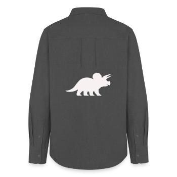 Silhouette du Tricératops – Dino minimaliste - Chemise Oxford Femme - charbon - Dos - AI Model Female 172 light (172cm)