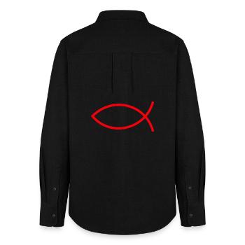 Jésus poisson Ichthys poisson poisson poisson - Chemise Oxford Femme - noir - Dos - AI Model Female 172 light (172cm)
