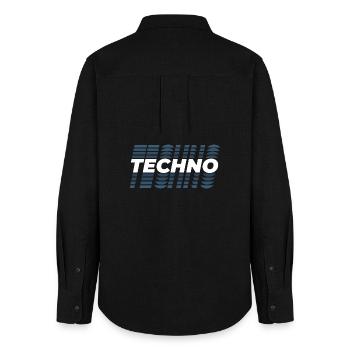 Techno design rehearsal, for DJ EDM Techno House - Women's Oxford Shirt - black - Back - AI Model Female 172 light (172cm)