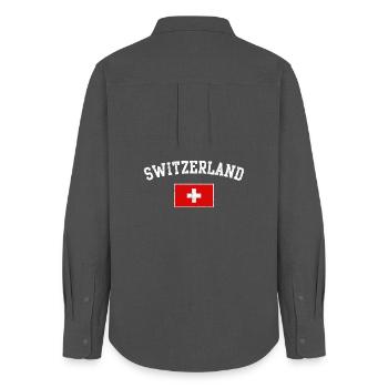 Schweizer Flaggenbogentypografie - Frauen Oxford Hemd - Anthrazit - Hinten - AI Model Female 172 light (172cm)