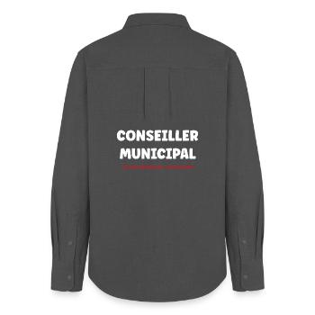 Conseiller Municipal Typo Noir Bold - Chemise Oxford Femme - charbon - Dos - AI Model Female 172 light (172cm)