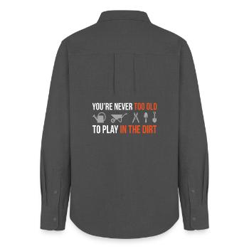 Never Too Old to Play in the Dirt – Gärtner Design - Women's Oxford Shirt - anthracite - Back - AI Model Female 172 light (172cm)