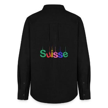 SWITZERLAND. COUNTRY. GENEVA. HUMOR. FLAG - Women's Oxford Shirt - black - Back - AI Model Female 172 light (172cm)