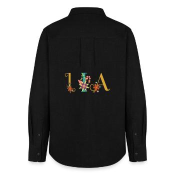 LIA Name Art With Flowers Embroidered - Women's Oxford Shirt - black - Back - AI Model Female 172 light (172cm)