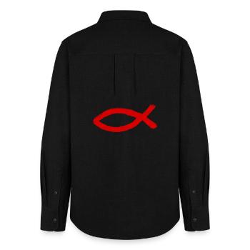 Jesusfisch Ichthys Fisch Fische - Frauen Oxford Hemd - Schwarz - Hinten - AI Model Female 172 light (172cm)