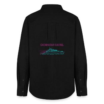 Cartel des catamarans Synthwave - Chemise Oxford Femme - noir - Dos - AI Model Female 172 light (172cm)