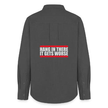 Hang In There It Gets Worse Lustiger Spaß Spruch - Frauen Oxford Hemd - Anthrazit - Hinten - AI Model Female 172 light (172cm)