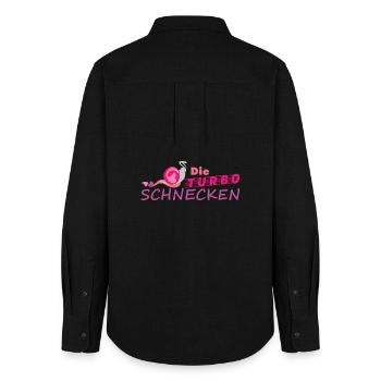 Muddy run shirt mud Matsch Laufshirt Team Schnecke - Frauen Oxford Hemd - Schwarz - Hinten - AI Model Female 172 light (172cm)