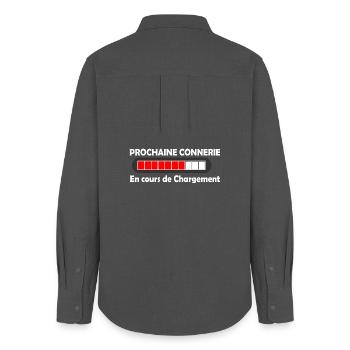 T-shirt prochaine connerie idee cadeau humour - Chemise Oxford Femme - charbon - Dos - AI Model Female 172 light (172cm)