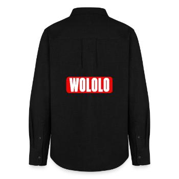 Wololo - 1a - Édition Mobii_3 - Rouge & Blanc - Chemise Oxford Femme - noir - Dos - AI Model Female 172 light (172cm)