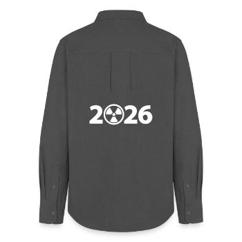 Attention Radioactive 2026, Radiation 2026 - Women's Oxford Shirt - anthracite - Back - AI Model Female 172 light (172cm)
