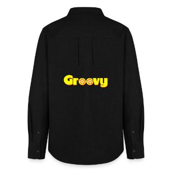 Groovy 70s Flower Blossom - Women's Oxford Shirt - black - Back - AI Model Female 172 light (172cm)