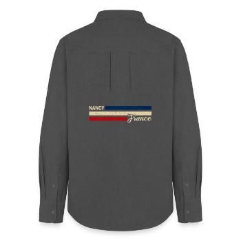 France - Nancy - France - Flag - Stripes - Women's Oxford Shirt - anthracite - Back - AI Model Female 172 light (172cm)