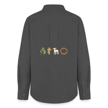 Lamb, Cross and Peace - Women's Oxford Shirt - anthracite - Back - AI Model Female 172 light (172cm)
