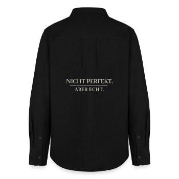 Not perfect but real typography - Women's Oxford Shirt - black - Back - AI Model Female 172 light (172cm)