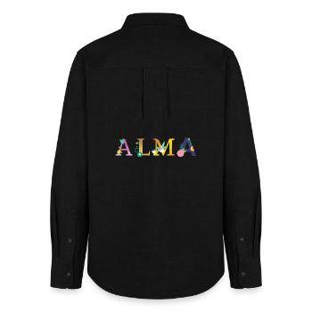 ALMA name decorated with flowers - Women's Oxford Shirt - black - Back - AI Model Female 172 light (172cm)