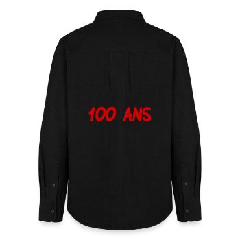 100. 100 YEARS. 100th ANNIVERSARY. BIRTHDAY 100 - Women's Oxford Shirt - black - Back - AI Model Female 172 light (172cm)