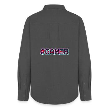 Pixel Neon Gamer Badge - Chemise Oxford Femme - charbon - Dos - AI Model Female 172 light (172cm)