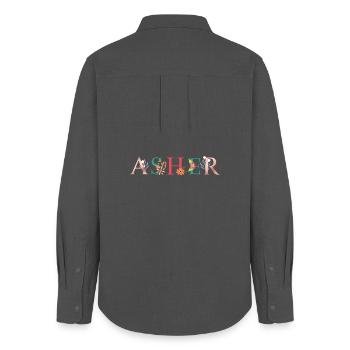 ASHER Name Art With Flowers Embroidered - Women's Oxford Shirt - anthracite - Back - AI Model Female 172 light (172cm)