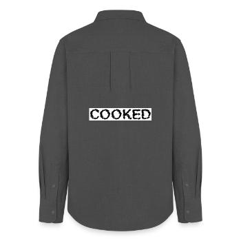 COOKED White and Black by Falsches Design - Frauen Oxford Hemd - Anthrazit - Hinten - AI Model Female 172 light (172cm)