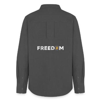 The Evolution of Money - Bitcoin Shirt Crypto - Frauen Oxford Hemd - Anthrazit - Hinten - AI Model Female 172 light (172cm)