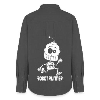 Weißer laufender Roboter - Frauen Oxford Hemd - Anthrazit - Hinten - AI Model Female 172 light (172cm)