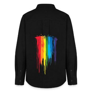 Dezentes und cooles Regenbogen-Design mit tropfender Pride-Flagge - Frauen Oxford Hemd - Schwarz - Hinten - AI Model Female 172 light (172cm)