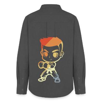 Kickboxer Junge Cartoon - Frauen Oxford Hemd - Anthrazit - Hinten - AI Model Female 172 light (172cm)