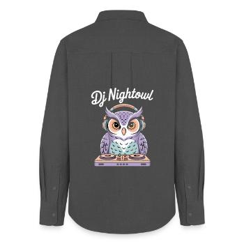 Dj Nightowl Eule Mit Kopfhörern Am Mischpult - Frauen Oxford Hemd - Anthrazit - Hinten - AI Model Female 172 light (172cm)