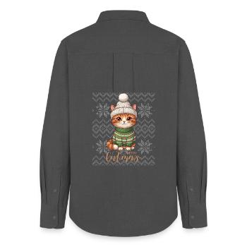 Kitten Christmas Knit Cozy - Frauen Oxford Hemd - Anthrazit - Hinten - AI Model Female 172 light (172cm)