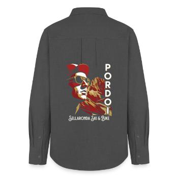 Passo Pordoi Noir Sellaronda Art de ski et de vélo - Chemise Oxford Femme - charbon - Dos - AI Model Female 172 light (172cm)