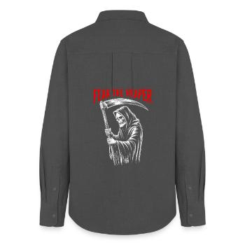 Fear the Reaper Totenkopf Halloween - Frauen Oxford Hemd - Anthrazit - Hinten - AI Model Female 172 light (172cm)