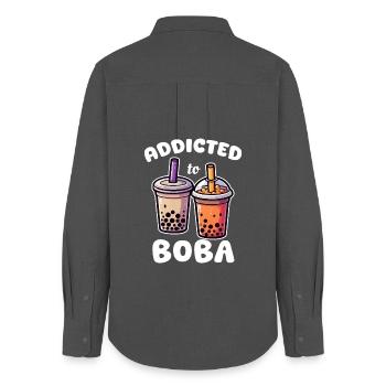 Addict au Boba Coloré - Chemise Oxford Femme - charbon - Dos - AI Model Female 172 light (172cm)