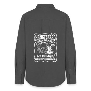 Hamsterrad Nein Danke Kündigung Humor Spruch - Frauen Oxford Hemd - Anthrazit - Hinten - AI Model Female 172 light (172cm)