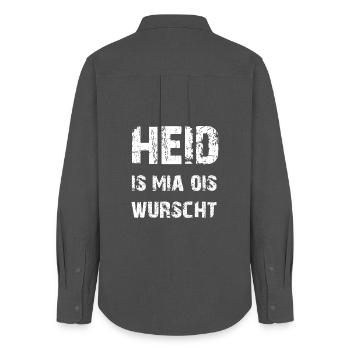 Heid is mia ois wurscht! Bayern Funshirt - Frauen Oxford Hemd - Anthrazit - Hinten - AI Model Female 172 light (172cm)