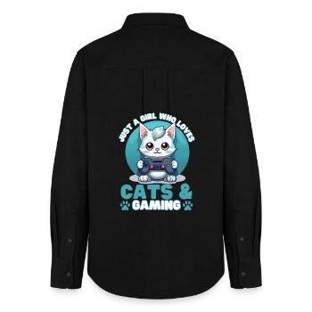 Gamer Girl Katze Cats & Gaming - Frauen Oxford Hemd - Schwarz - Hinten - AI Model Female 172 light (172cm)