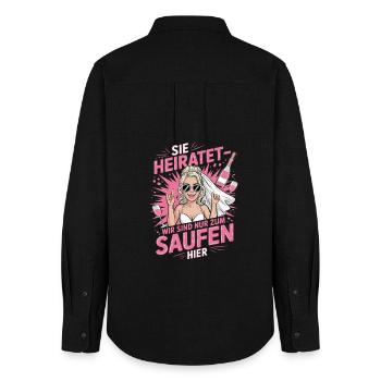 Funny German Hen Party Sie Heiratet Design - Chemise Oxford Femme - noir - Dos - AI Model Female 172 light (172cm)