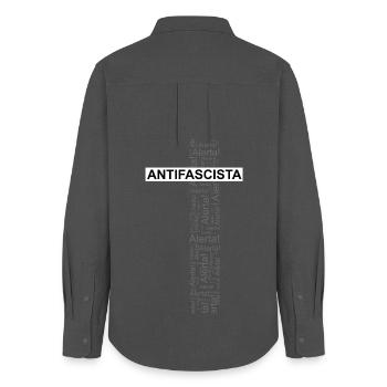 Alerte! Antifasciste ! - Art des mots - Chemise Oxford Femme - charbon - Dos - AI Model Female 172 light (172cm)