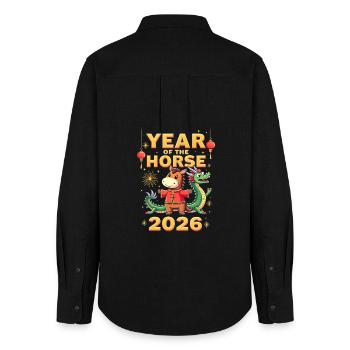 Chinese New Year Of The Horse 2026 - Frauen Oxford Hemd - Schwarz - Hinten - AI Model Female 172 light (172cm)