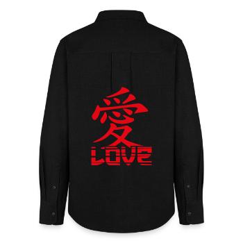 Love-Japanese Character - Women's Oxford Shirt - black - Back - AI Model Female 172 light (172cm)