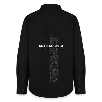 Alert! Antifascista! - Wortkunst - Frauen Oxford Hemd - Schwarz - Hinten - AI Model Female 172 light (172cm)