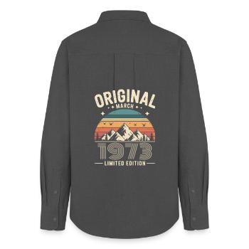Vintage Born in March 1973 Original 53 years ago - Women's Oxford Shirt - anthracite - Back - AI Model Female 172 light (172cm)